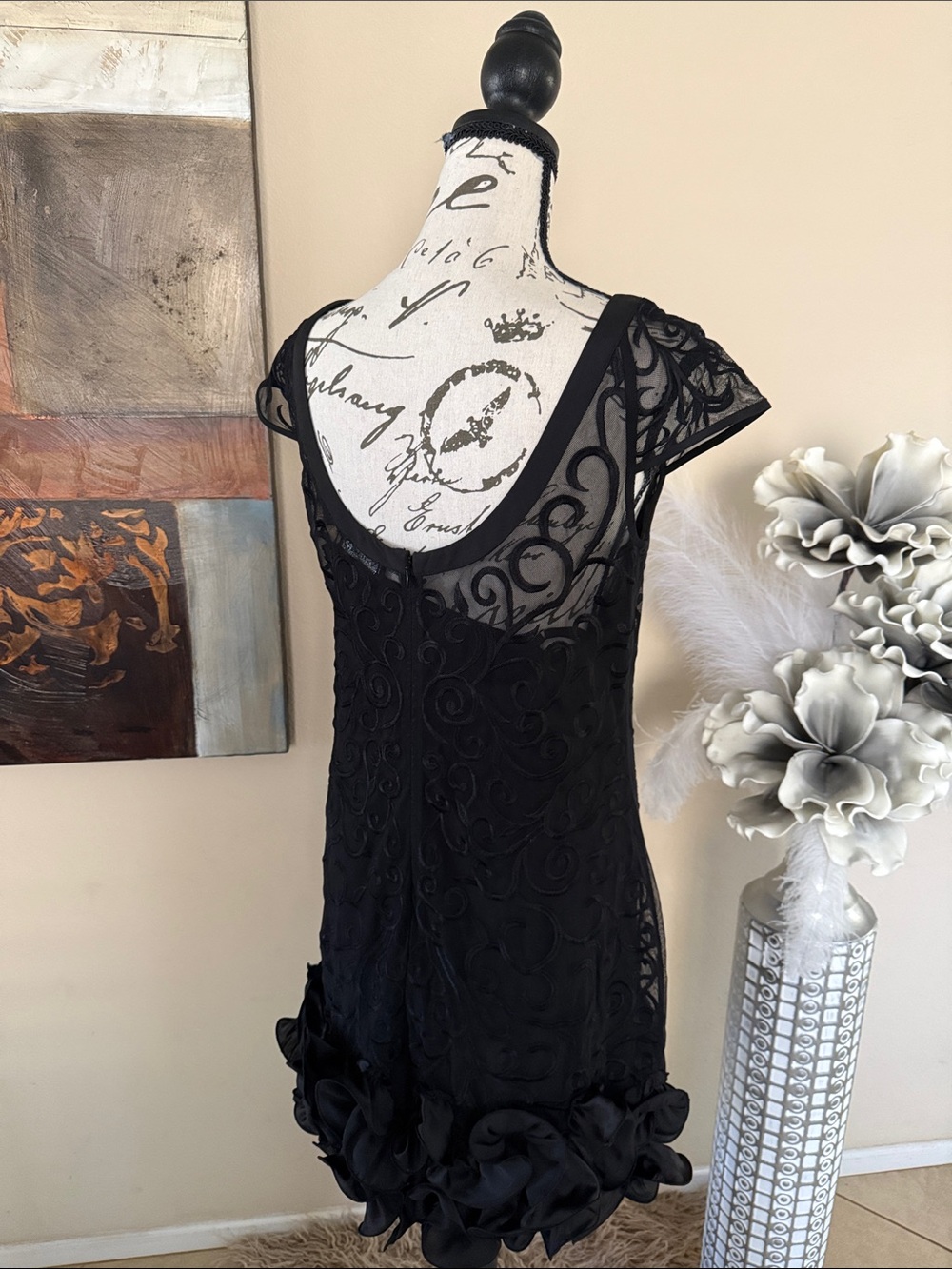 GUESS Black Lace & Ruffle Mini Dress - Picture 4 of 5